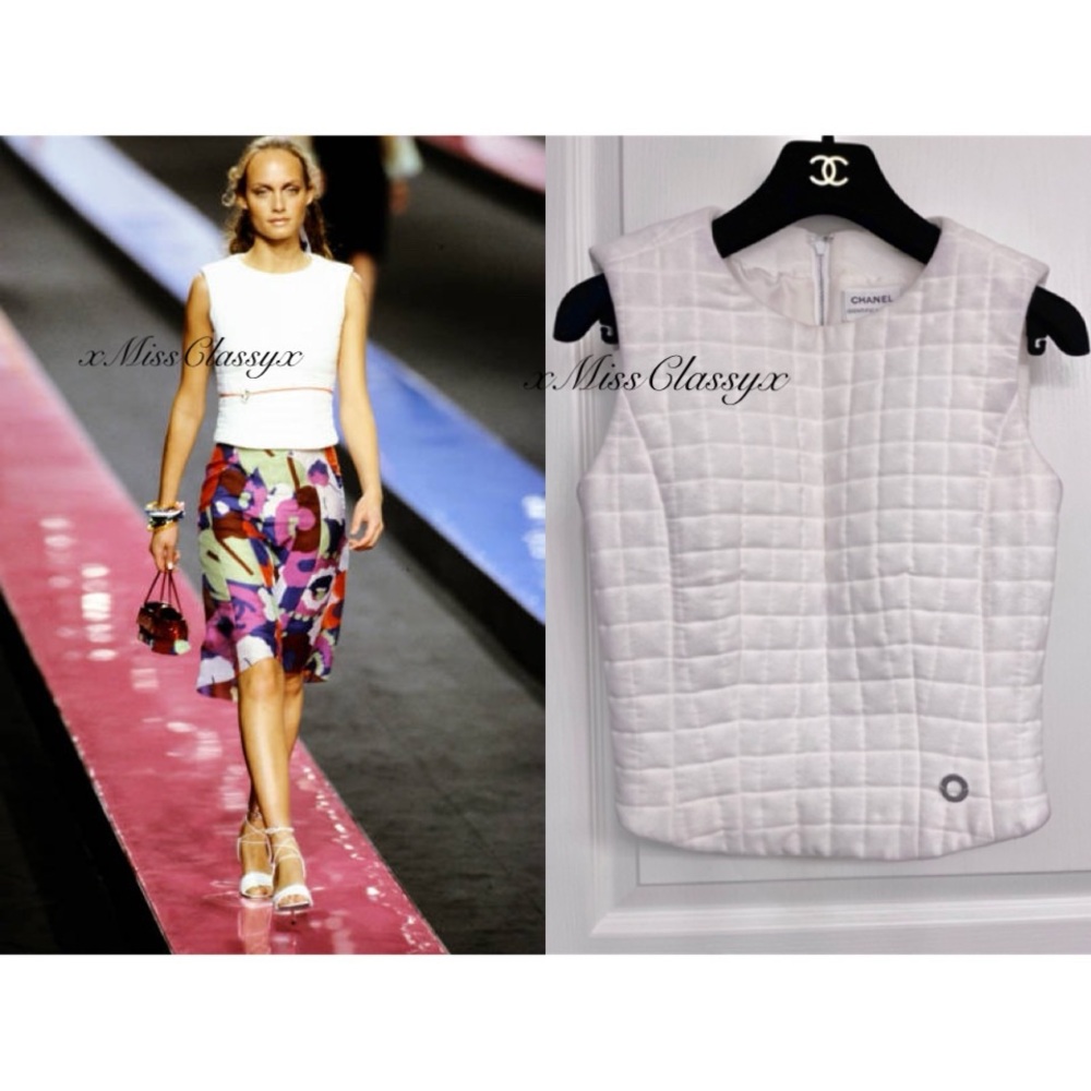 ✨Vintage CHANEL 2000 Runway Collection White Quilted Vest Top Shirt Jacket